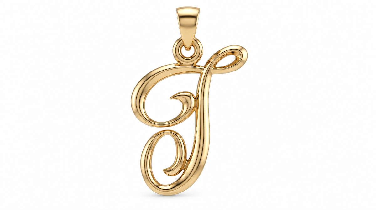Large Cursive Initial — T — Yellow Gold