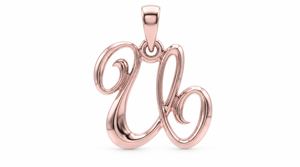 Large Cursive Initial — U — Rose Gold