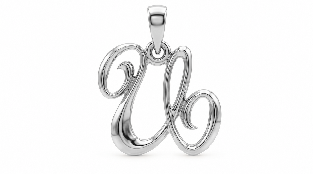 Large Cursive Initial — U — White Gold