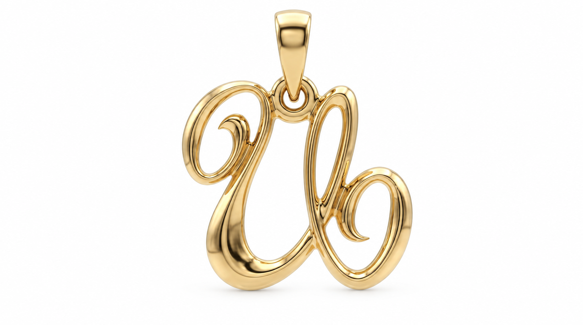 Large Cursive Initial — U — Yellow Gold