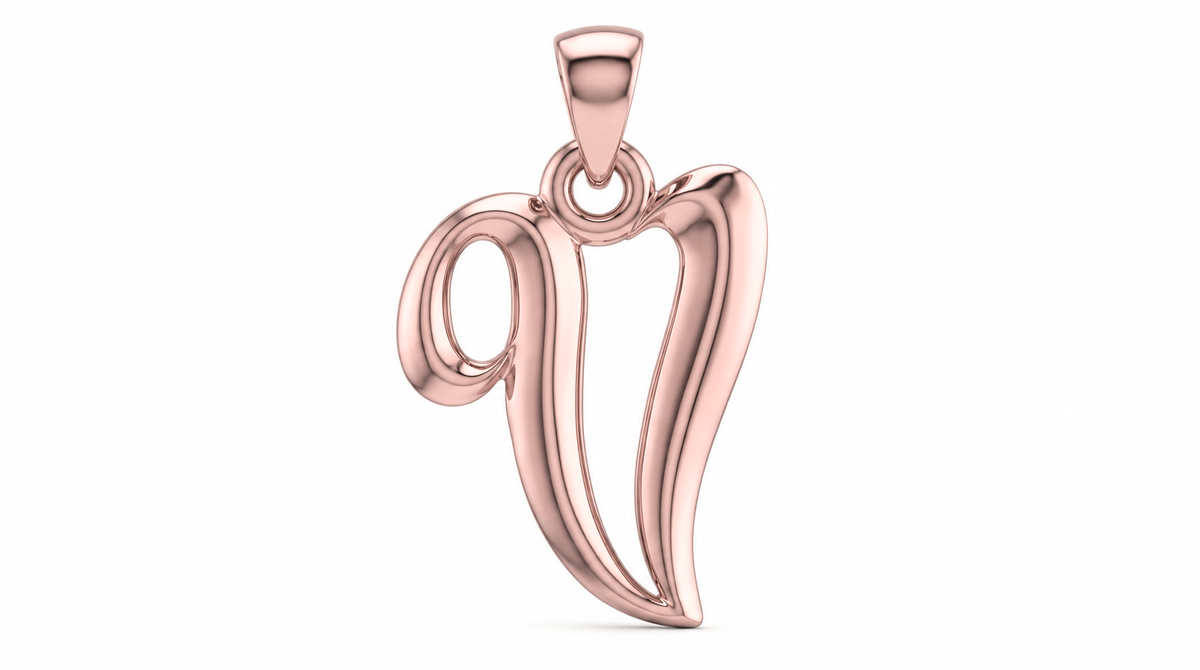 Large Cursive Initial — V — Rose Gold