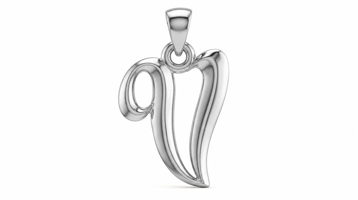 Large Cursive Initial — V — White Gold