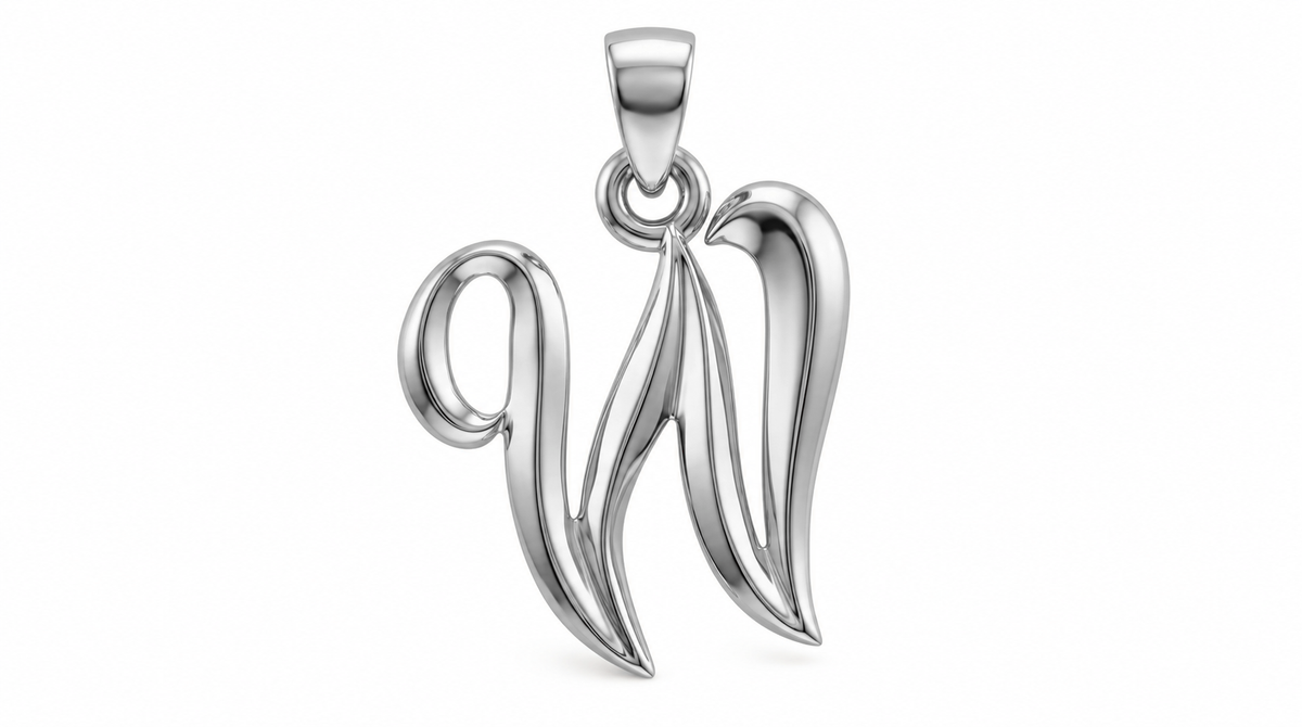 Large Cursive Initial — W — White Gold