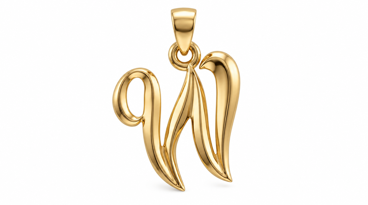 Large Cursive Initial — W — Yellow Gold