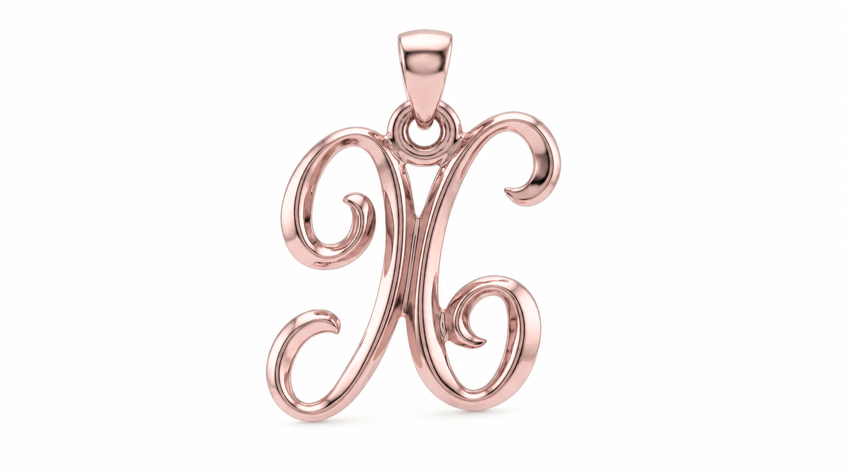 Large Cursive Initial — X — Rose Gold
