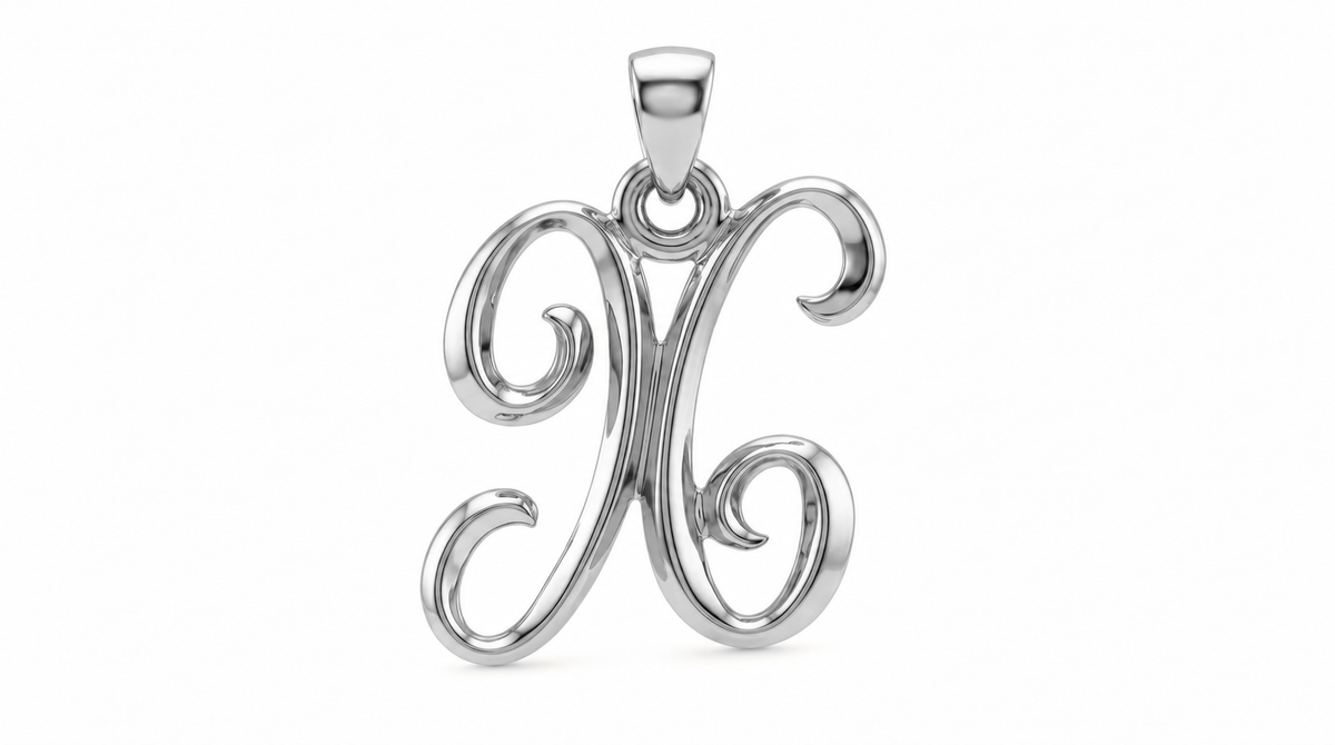 Large Cursive Initial — X — White Gold