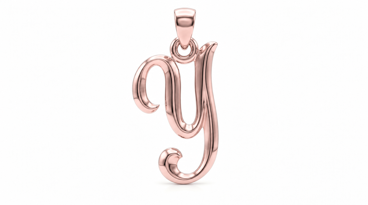 Large Cursive Initial — Y — Rose Gold