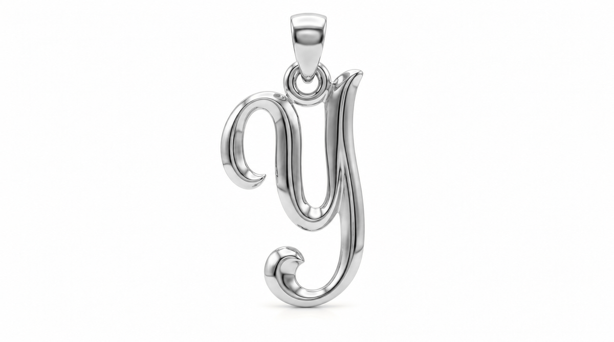Large Cursive Initial — Y — White Gold
