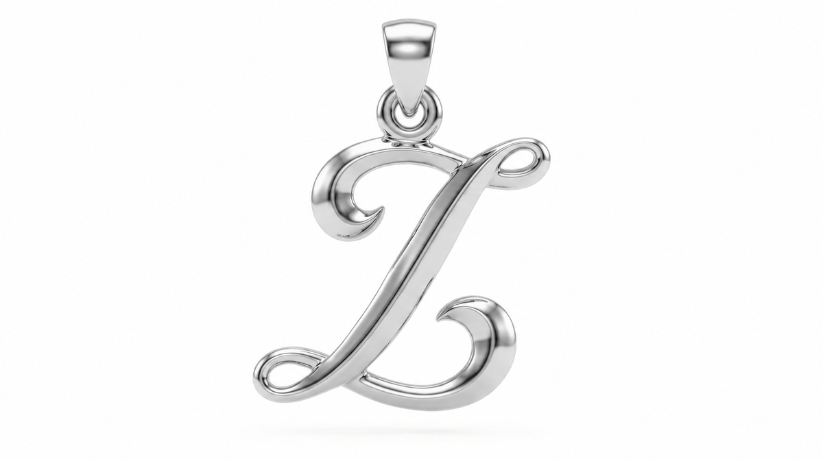 Large Cursive Initial — Z — White Gold