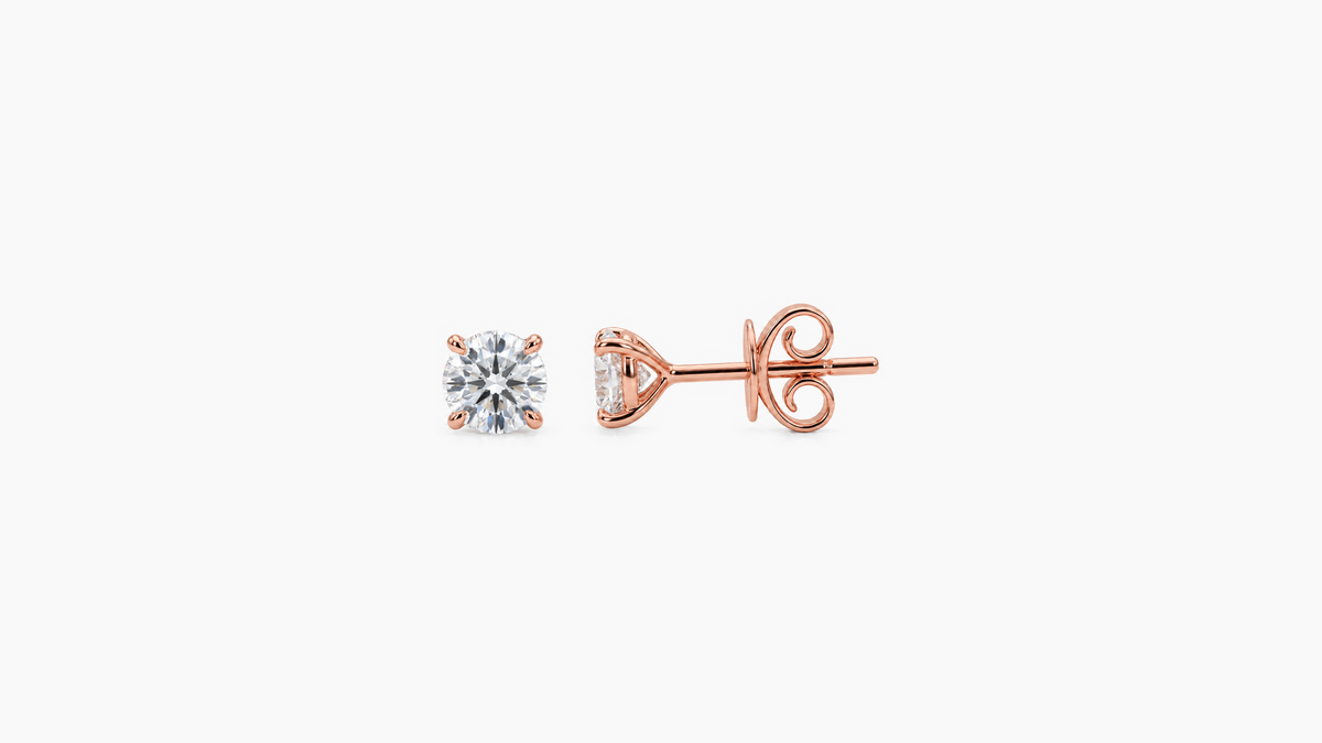 4.5mm Round Lab Diamond Butterfly-Back Studs in rose gold — front and side views