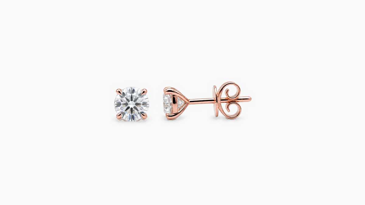 5.5mm Round Lab Diamond Butterfly-Back Studs in rose gold — front and side views