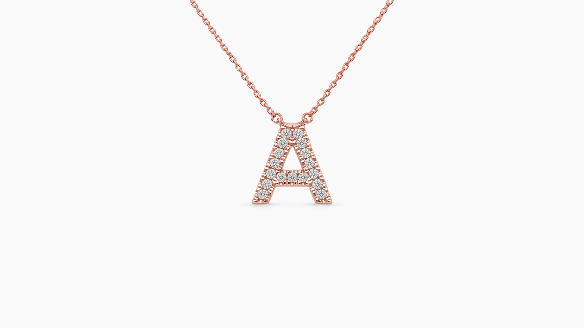 Small Diamond Initial with Chain — A — Rose Gold