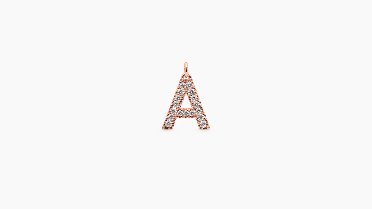 Small Diamond Initial Pendant — A — Rose Gold