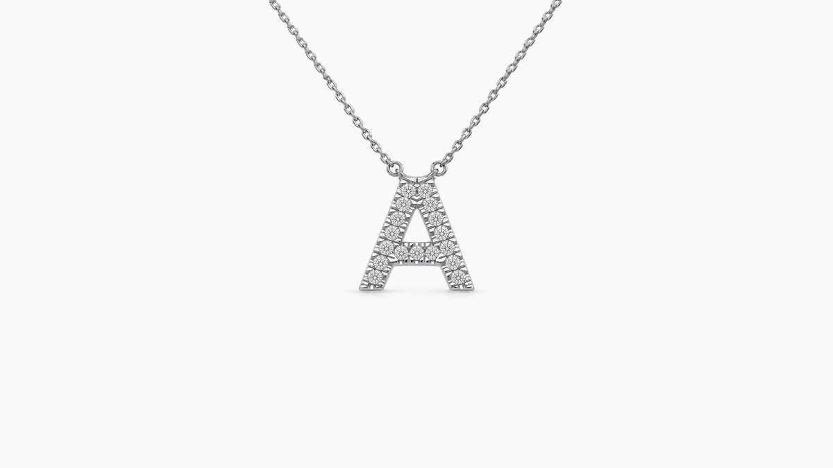 Small Diamond Initial with Chain — A — White Gold