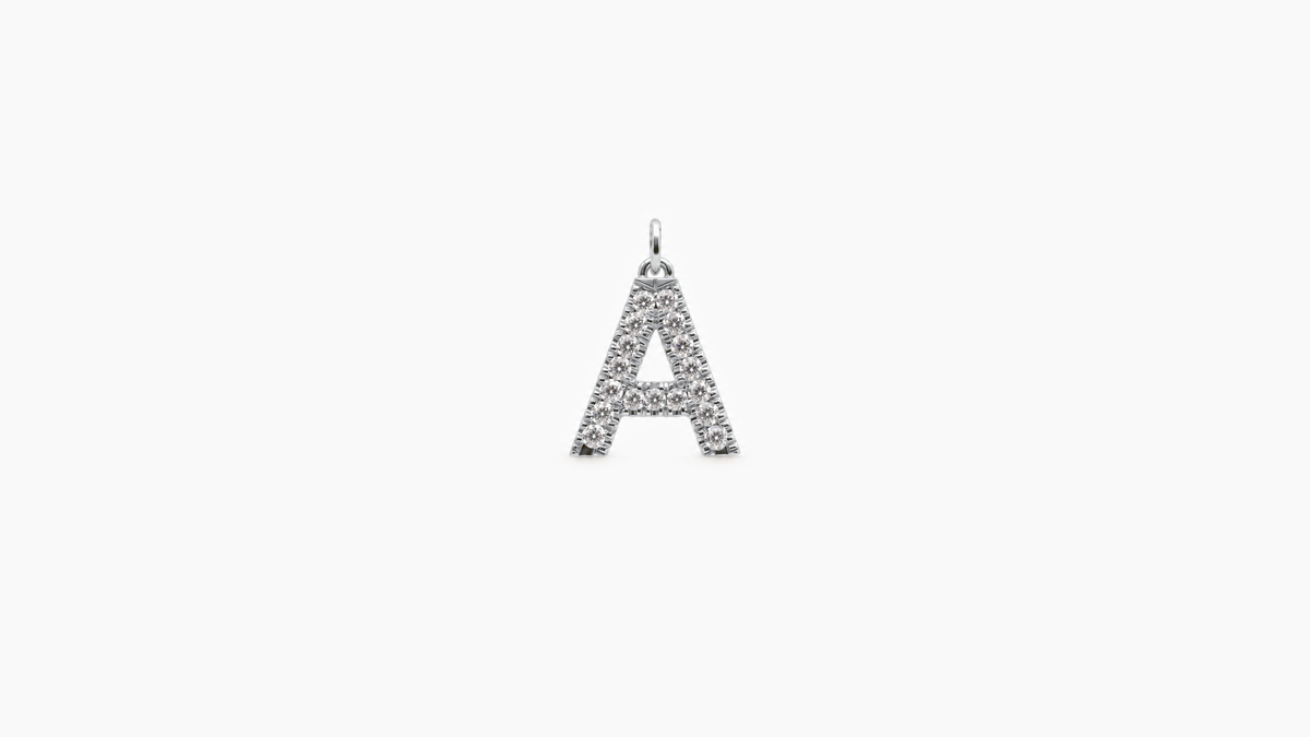 Small Diamond Initial Pendant — A — White Gold