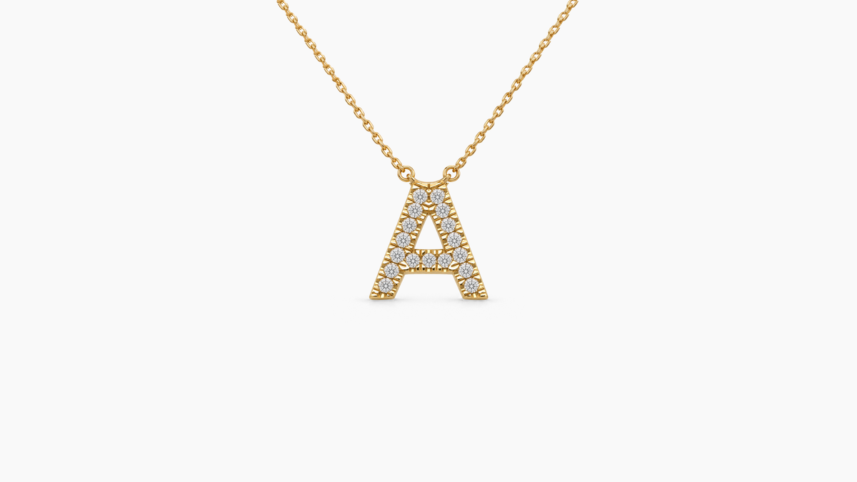Small Diamond Initial with Chain — A — Yellow Gold