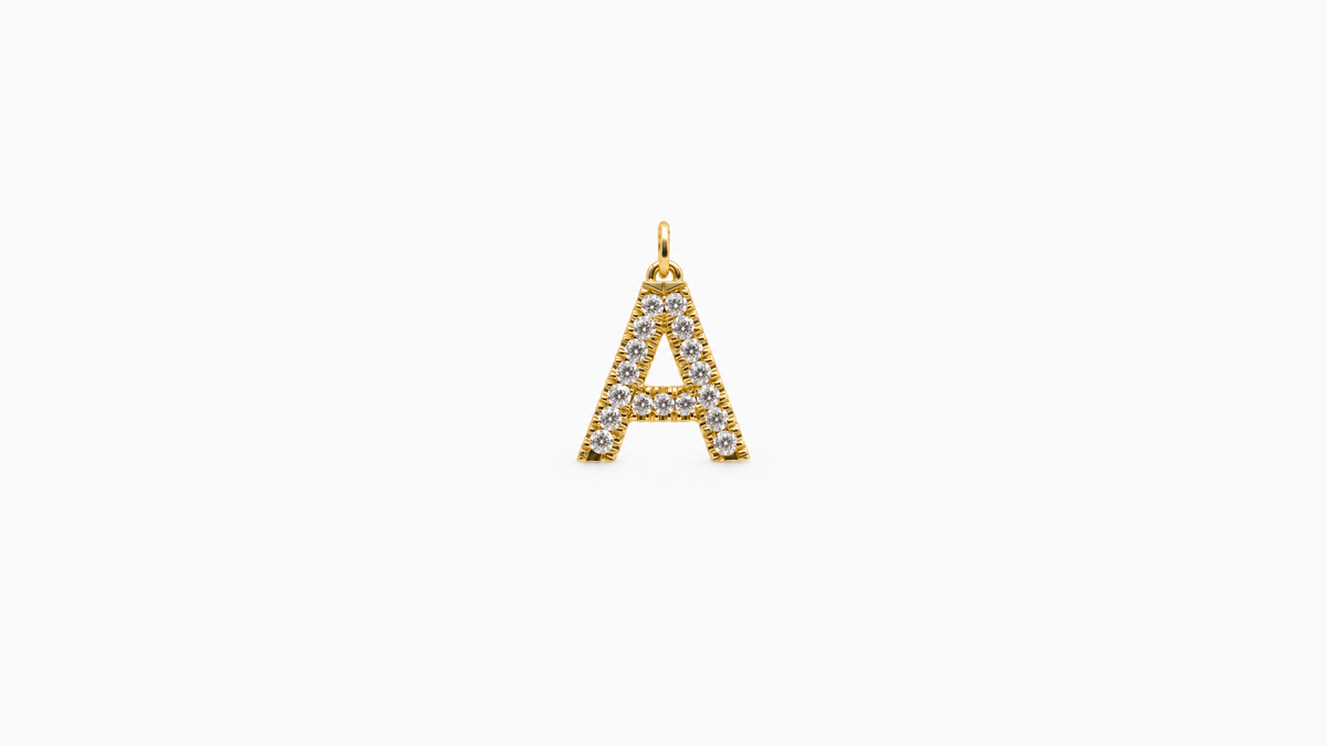 Small Diamond Initial Pendant — A — Yellow Gold