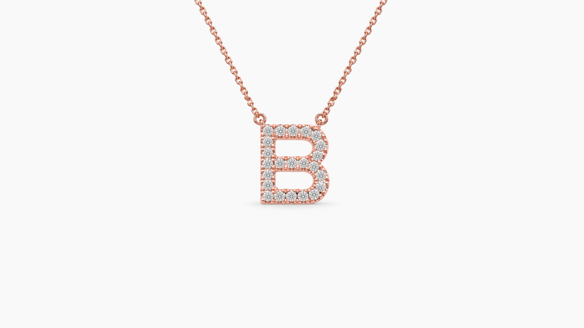 Small Diamond Initial with Chain — B — Rose Gold