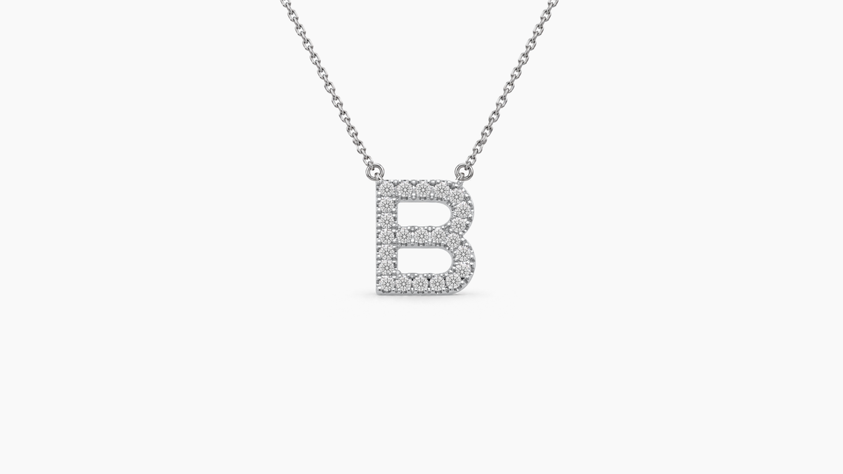 Small Diamond Initial with Chain — B — White Gold