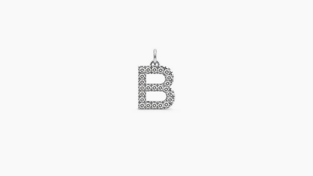 Small Diamond Initial Pendant — B — White Gold