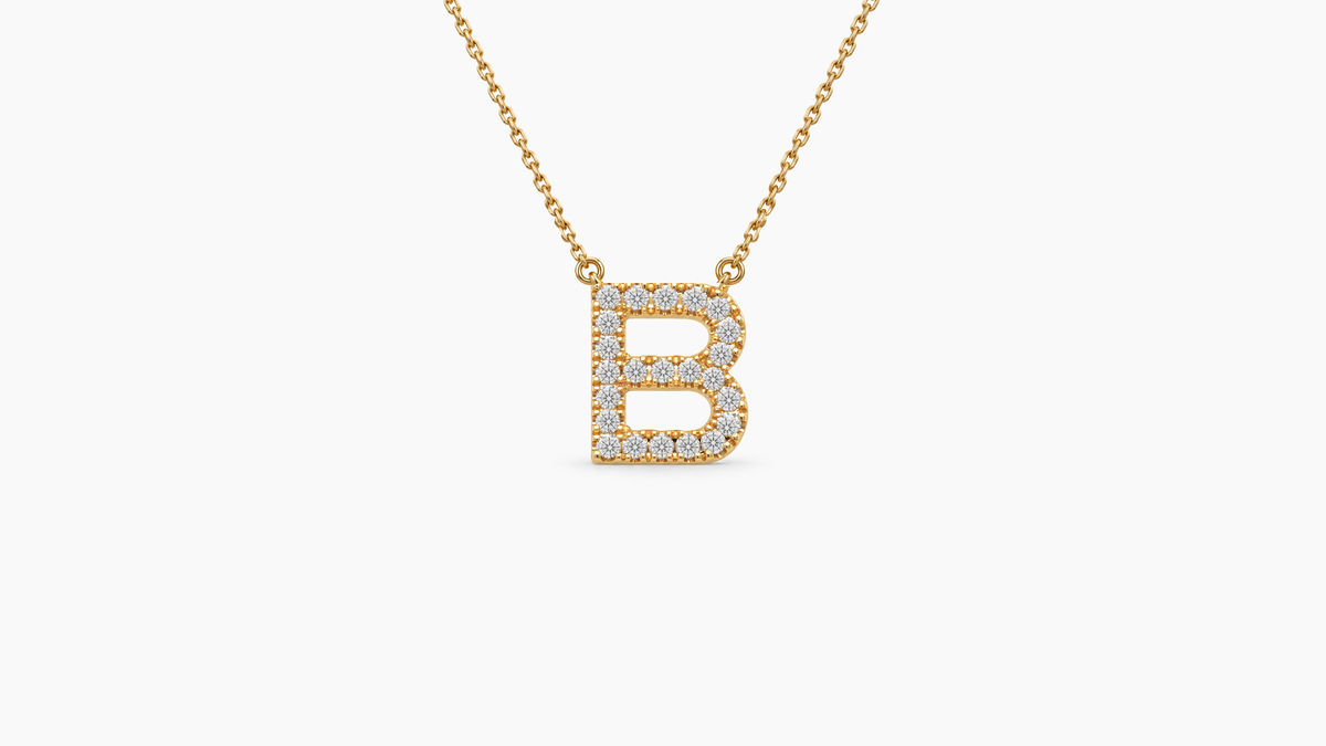 Small Diamond Initial with Chain — B — Yellow Gold