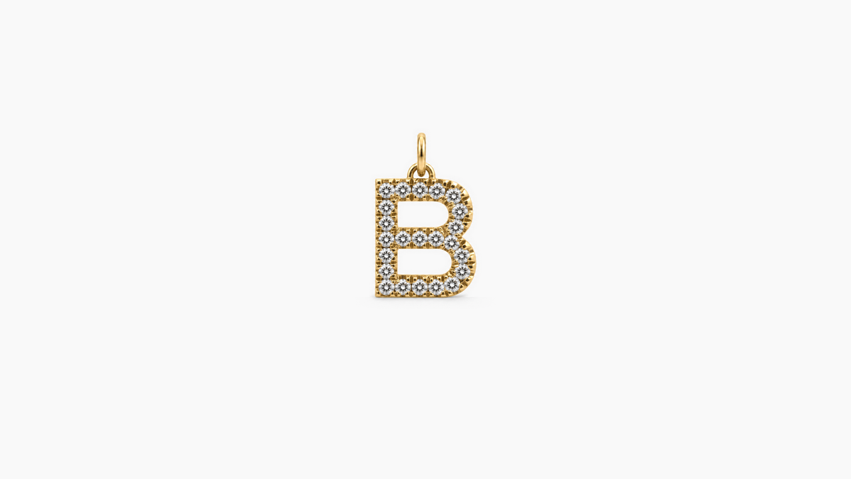 Small Diamond Initial Pendant — B — Yellow Gold