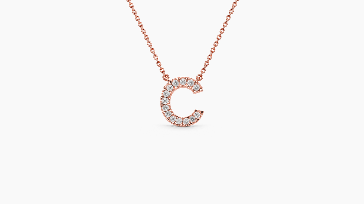 Small Diamond Initial with Chain — C — Rose Gold