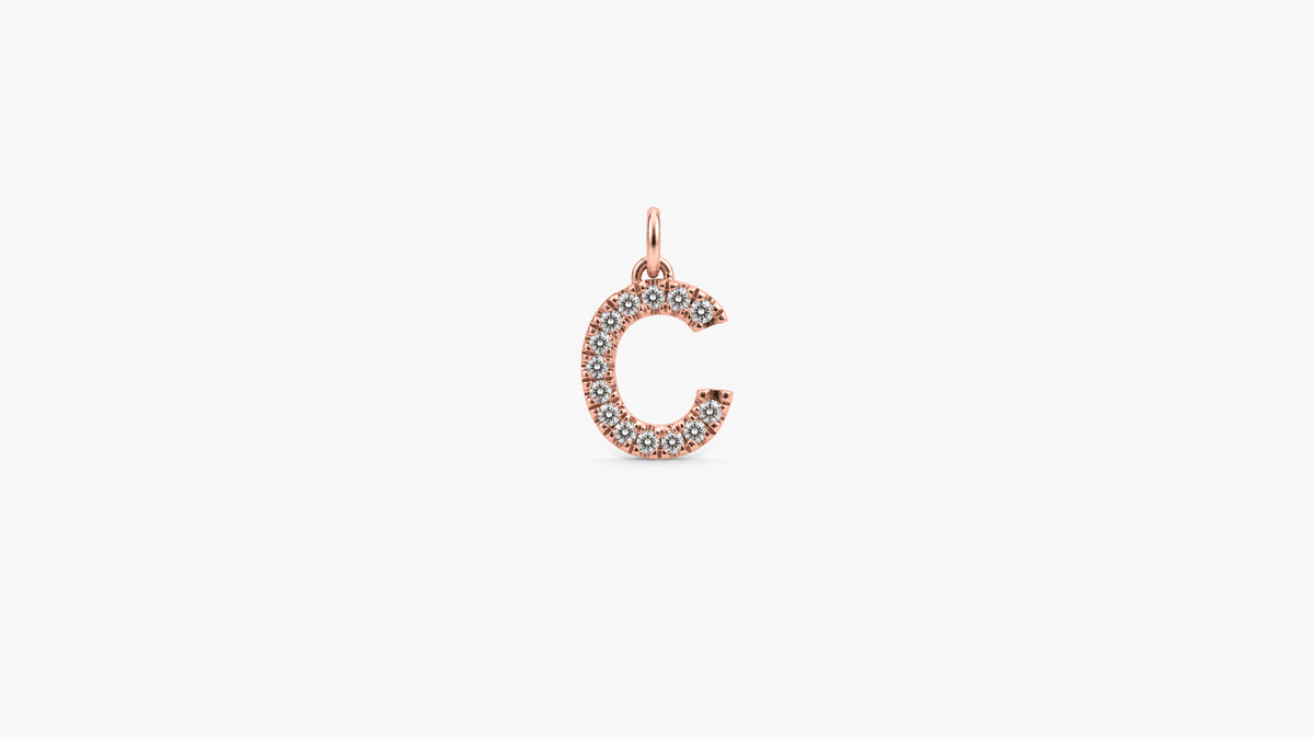 Small Diamond Initial Pendant — C — Rose Gold