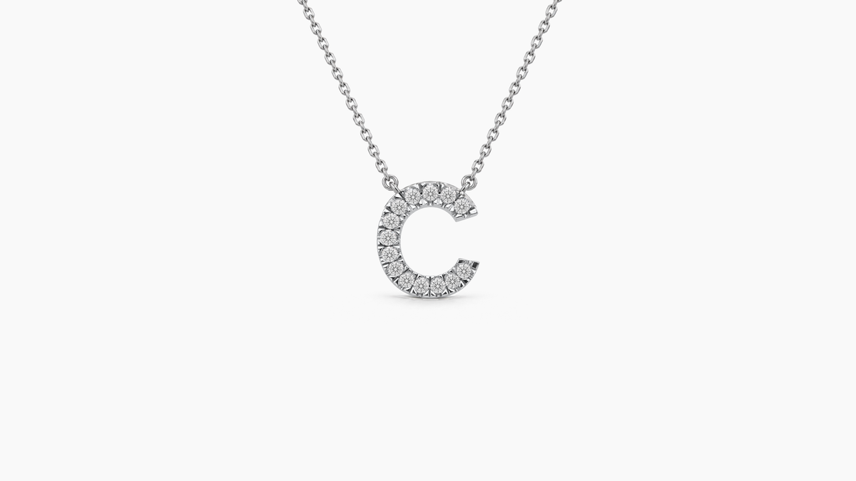 Small Diamond Initial with Chain — C — White Gold