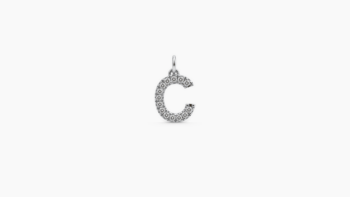 Small Diamond Initial Pendant — C — White Gold