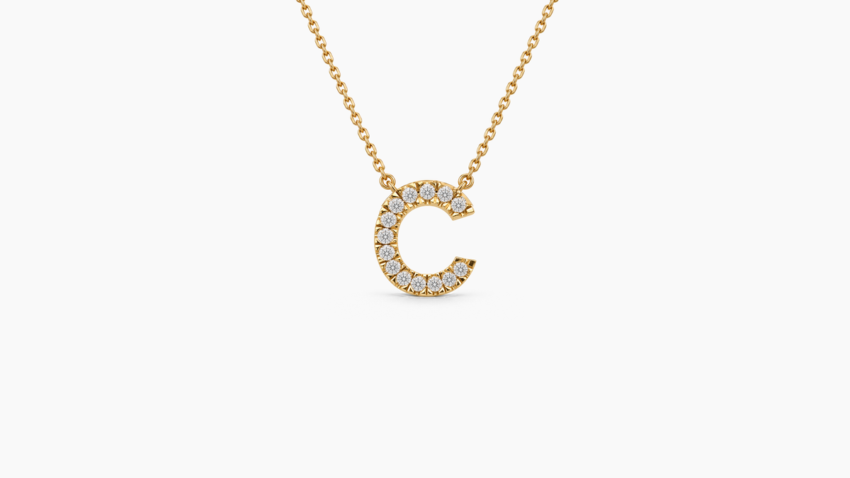 Small Diamond Initial with Chain — C — Yellow Gold