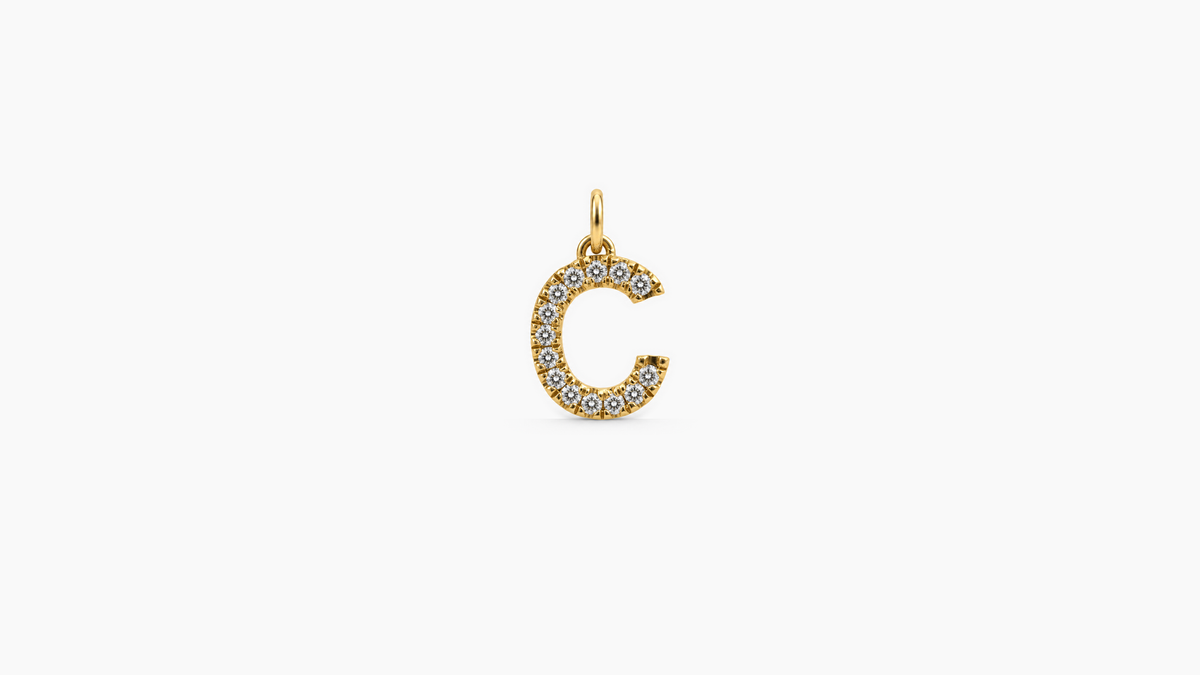 Small Diamond Initial Pendant — C — Yellow Gold