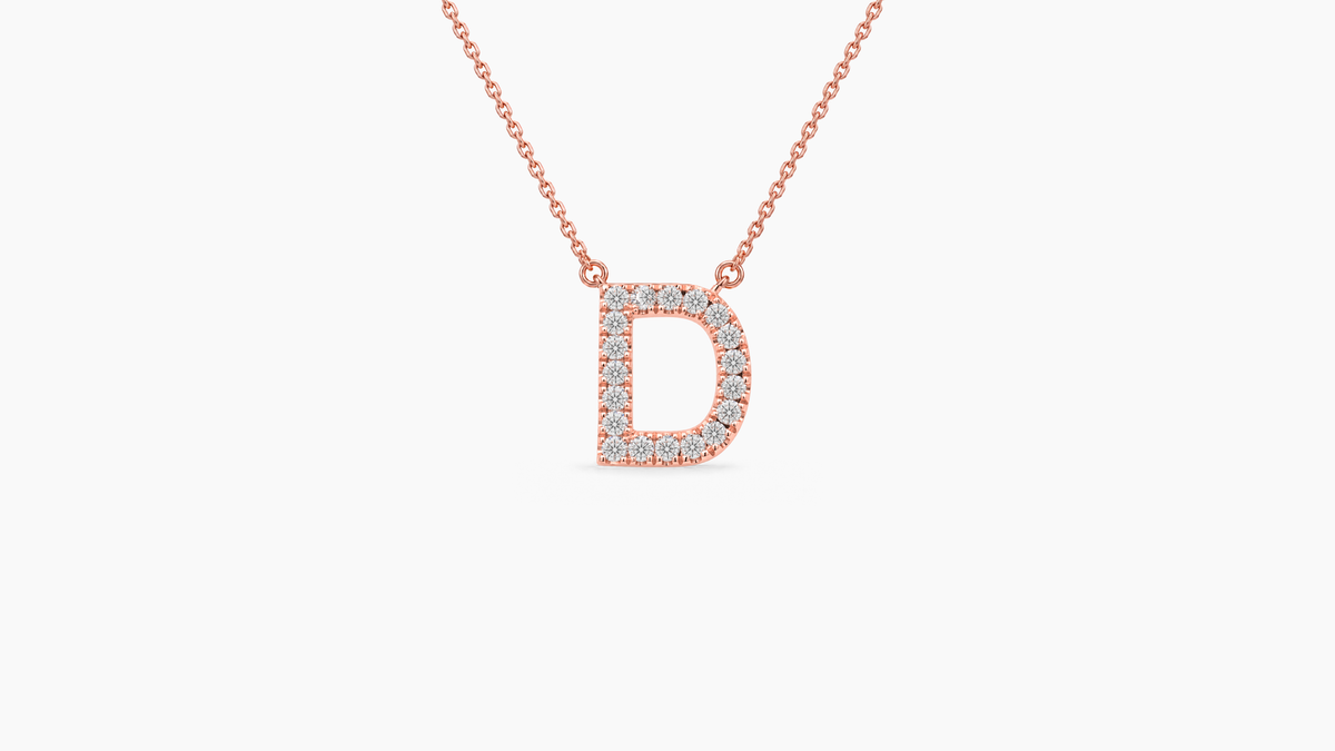 Small Diamond Initial with Chain — D — Rose Gold