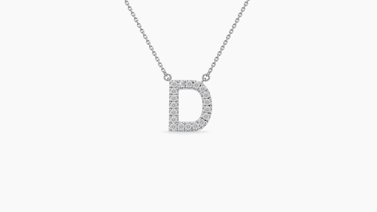 Small Diamond Initial with Chain — D — White Gold
