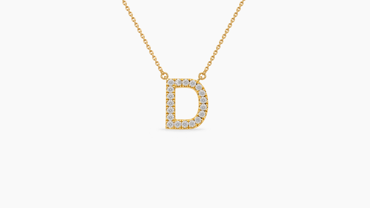 Small Diamond Initial with Chain — D — Yellow Gold