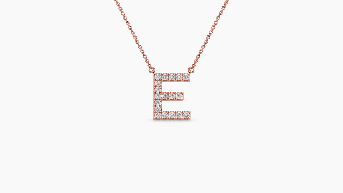 Small Diamond Initial with Chain — E — Rose Gold