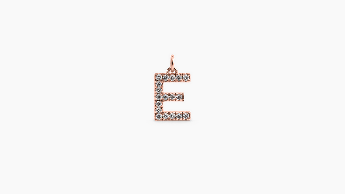 Small Diamond Initial Pendant — E — Rose Gold