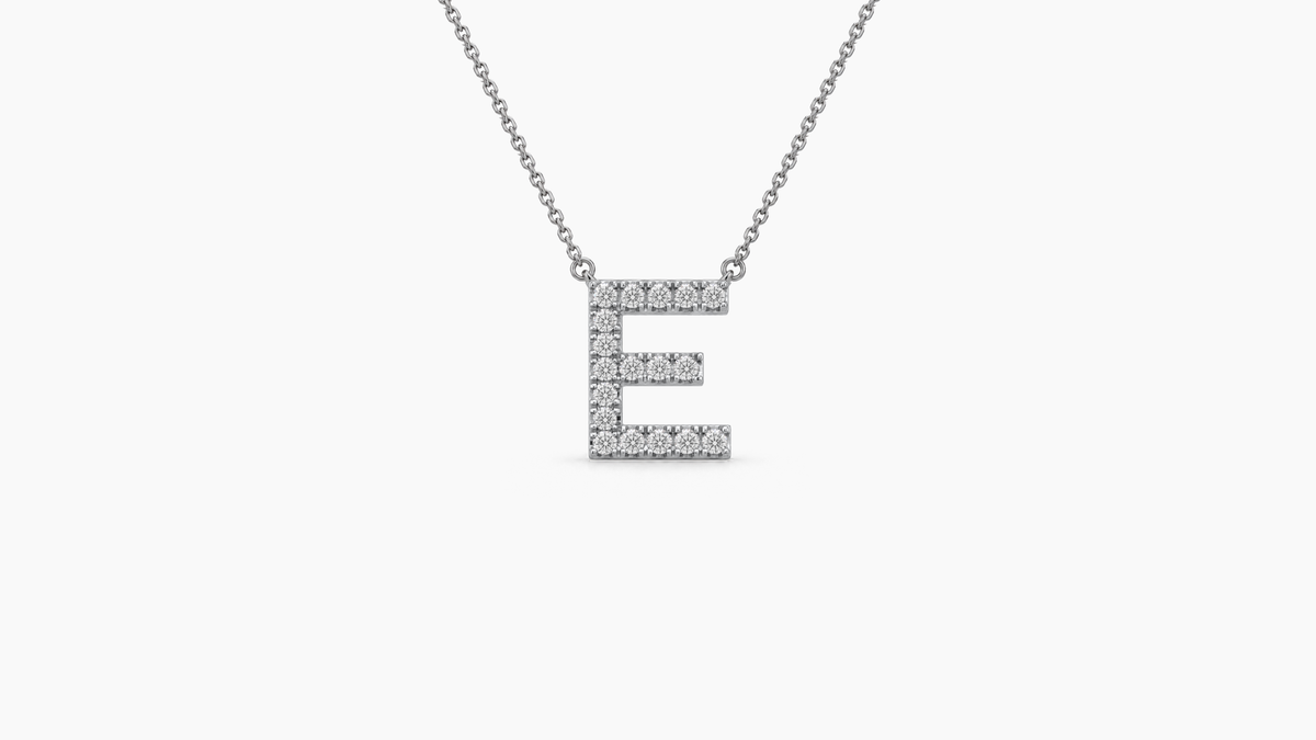 Small Diamond Initial with Chain — E — White Gold