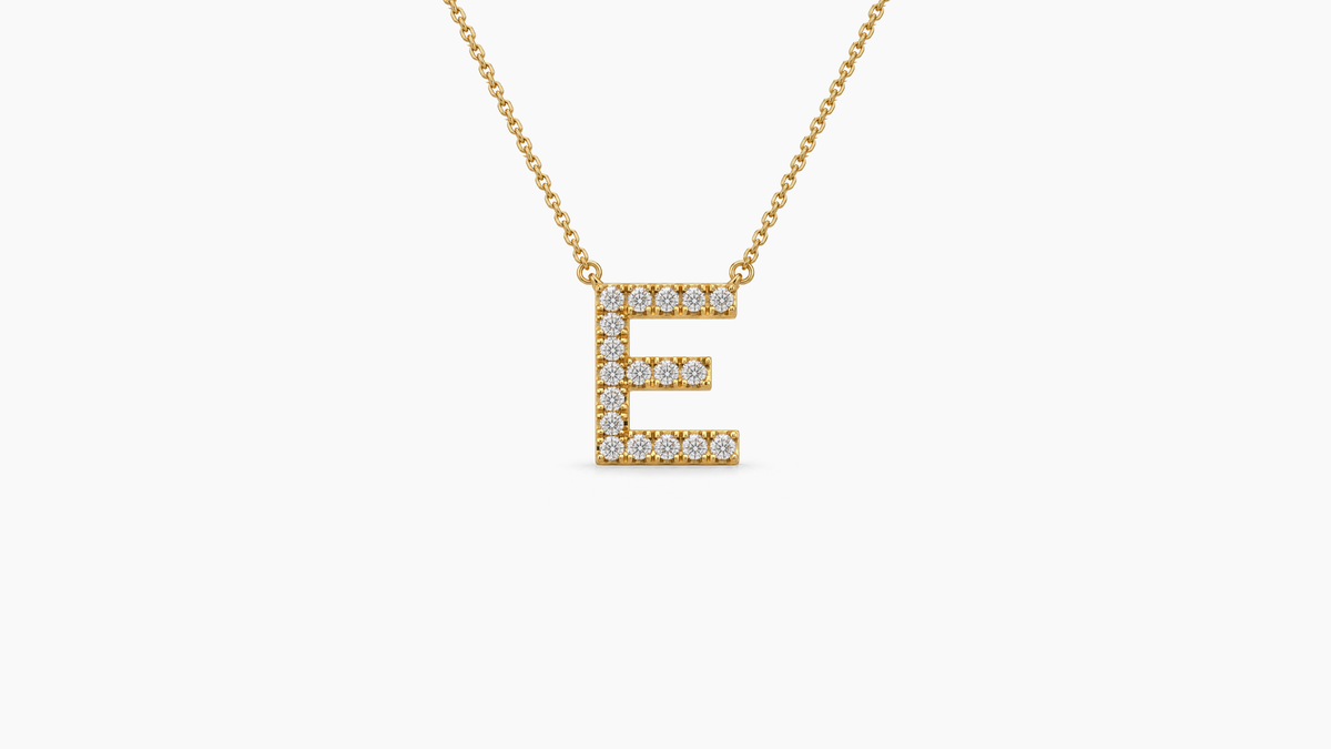Small Diamond Initial with Chain — E — Yellow Gold