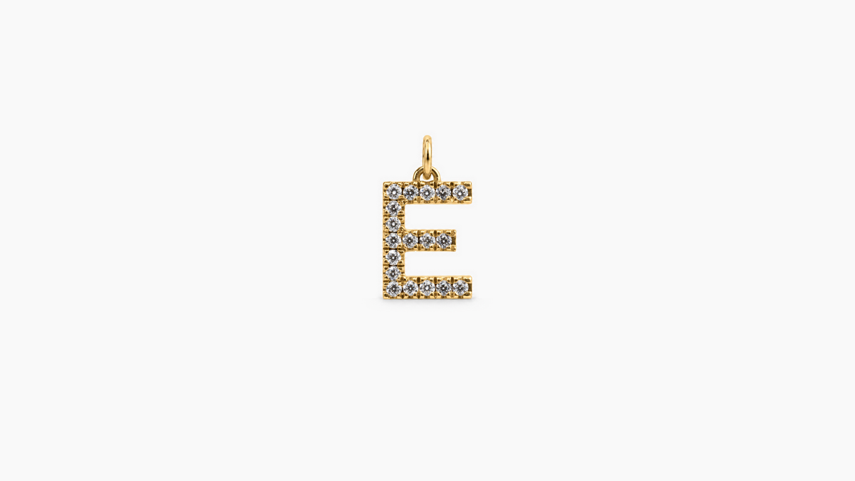 Small Diamond Initial Pendant — E — Yellow Gold
