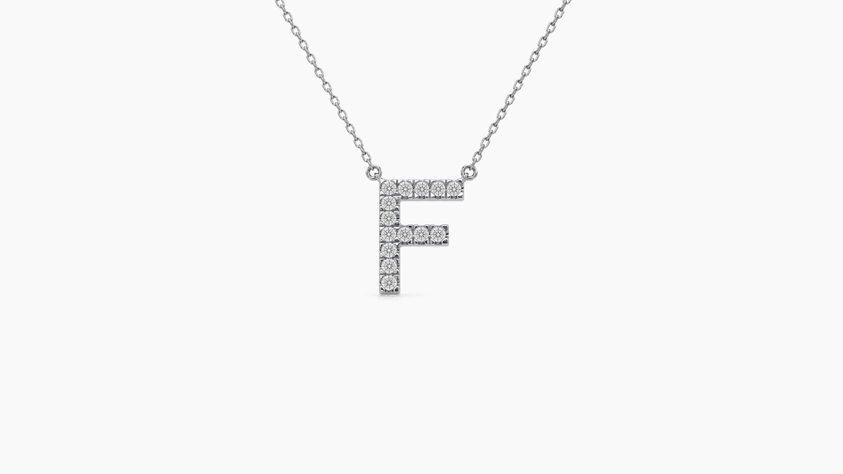 Small Diamond Initial with Chain — F — White Gold