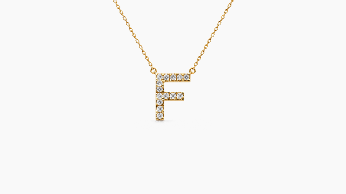 Small Diamond Initial with Chain — F — Yellow Gold