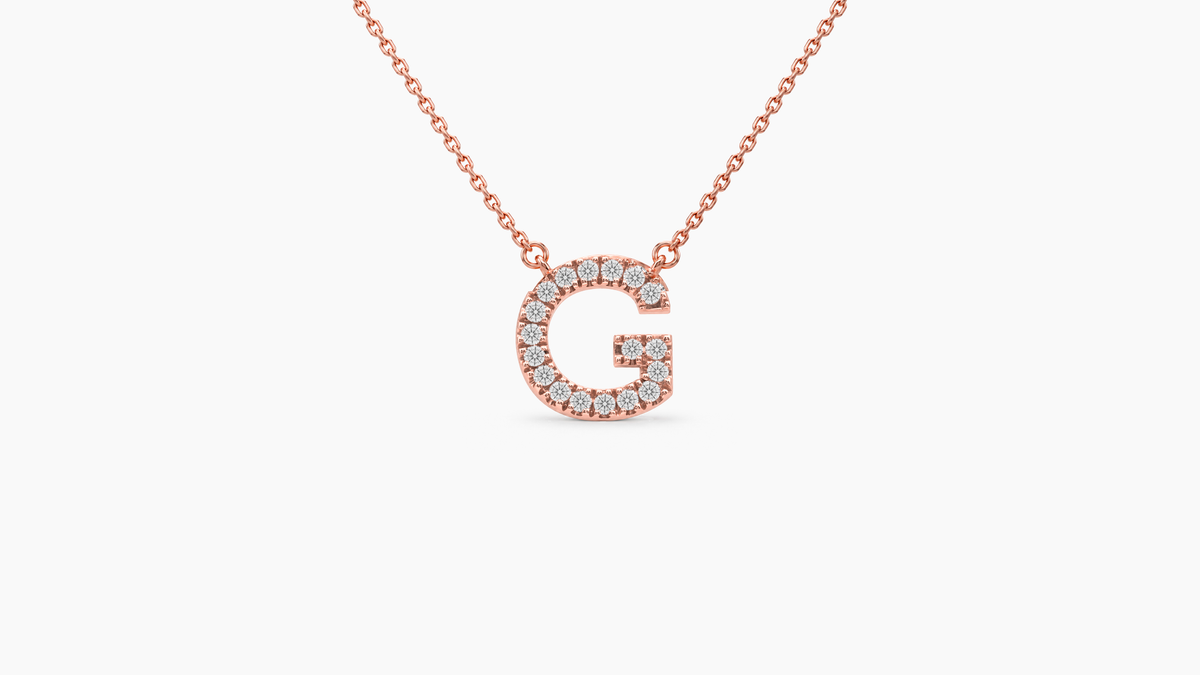 Small Diamond Initial with Chain — G — Rose Gold
