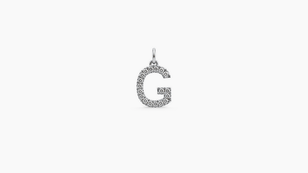 Small Diamond Initial Pendant — G — White Gold