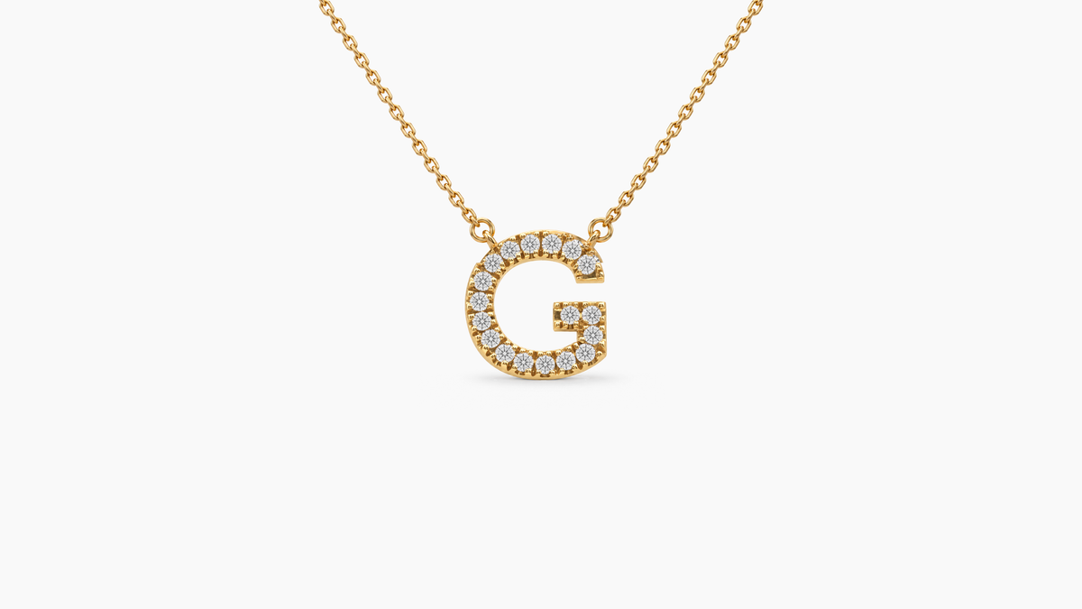 Small Diamond Initial with Chain — G — Yellow Gold