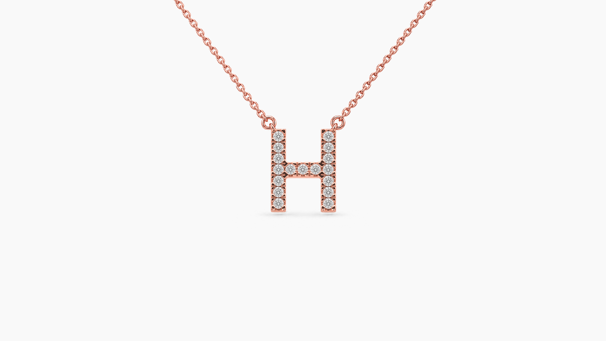 Small Diamond Initial with Chain — H — Rose Gold