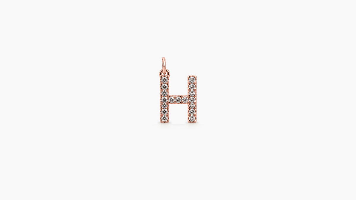 Small Diamond Initial Pendant — H — Rose Gold