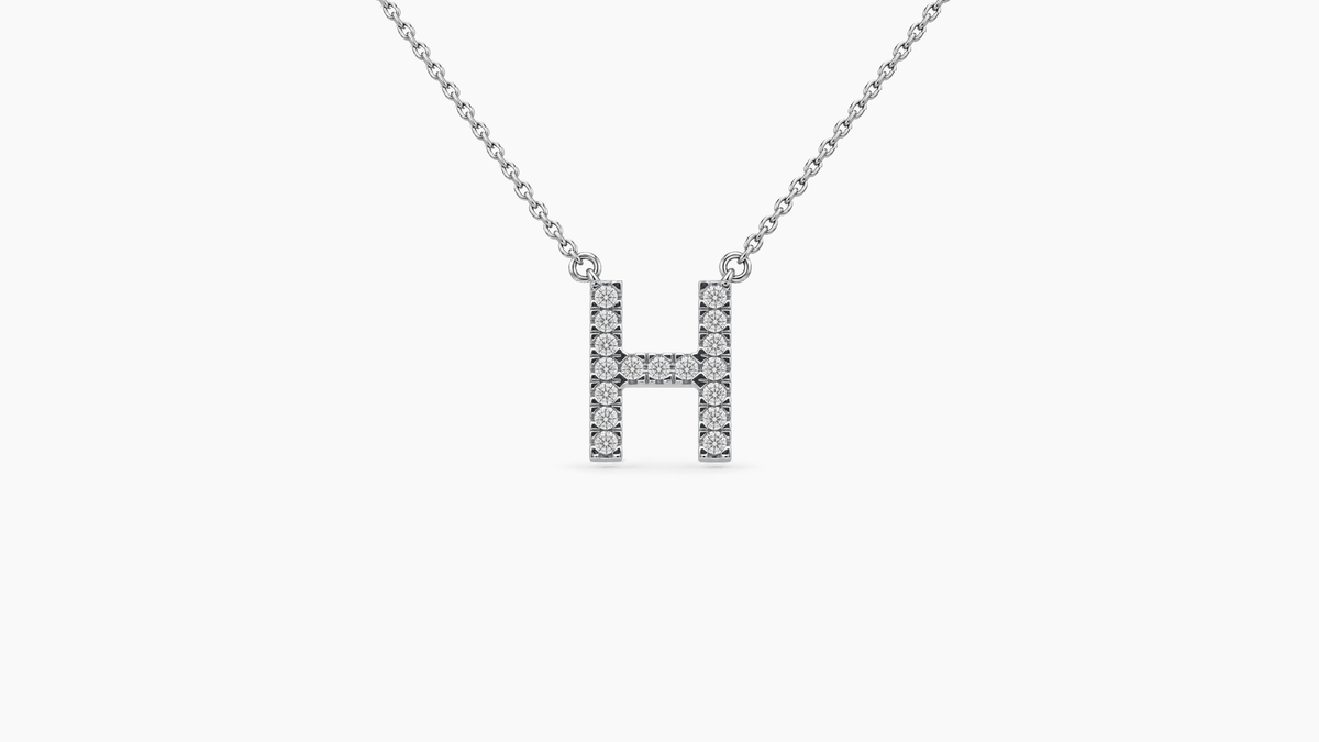 Small Diamond Initial with Chain — H — White Gold