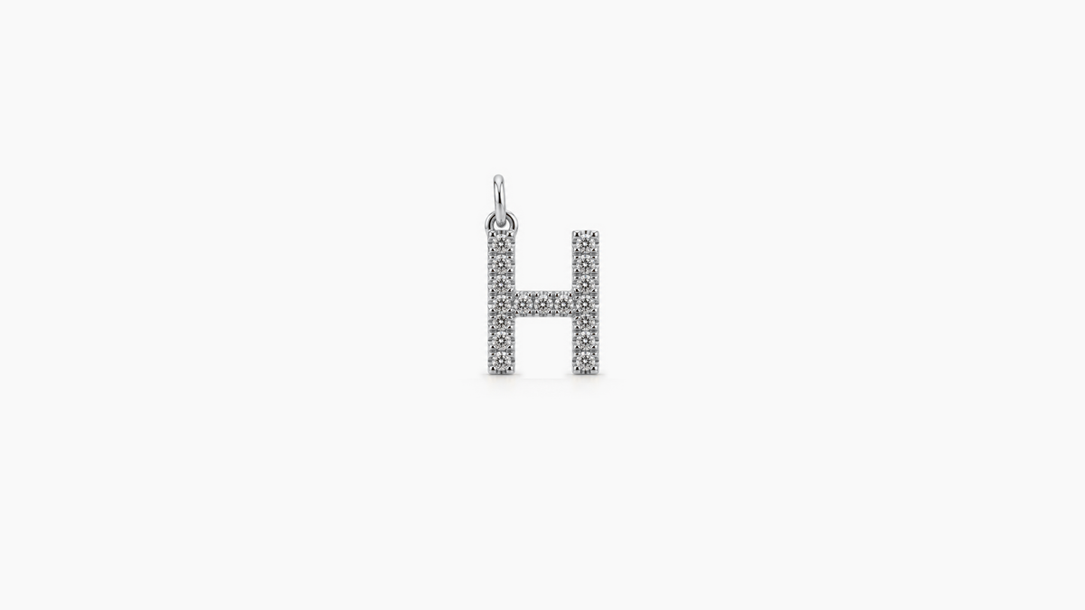 Small Diamond Initial Pendant — H — White Gold