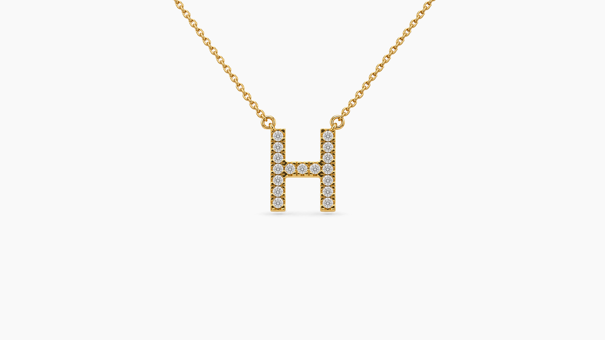 Small Diamond Initial with Chain — H — Yellow Gold